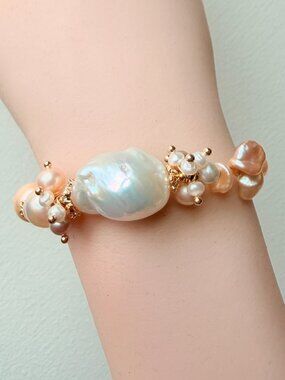 Baroque Pearl Bracelet Gold Asymmetric Freshwater Pearl Adjustable Statement